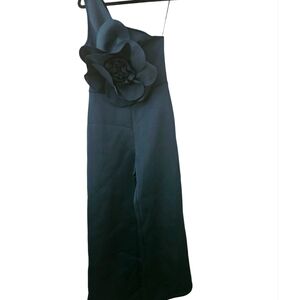 Faeriesty Blue Green One shoulder flower embellishment Jumpsuit SZ M NWOT